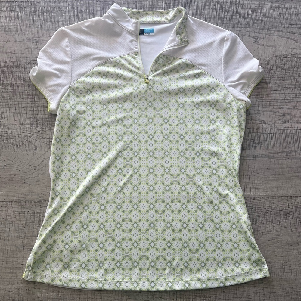 PGA Tour AirFlux Women’s Green and White Short Sleeve 1/4 Zip Golf Polo Size M - Picture 2 of 9